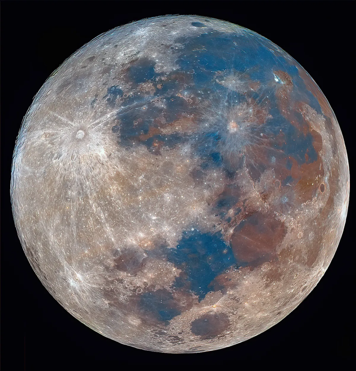 A closeup image showing a bright full Moon against a dark sky its surface details clearly visible